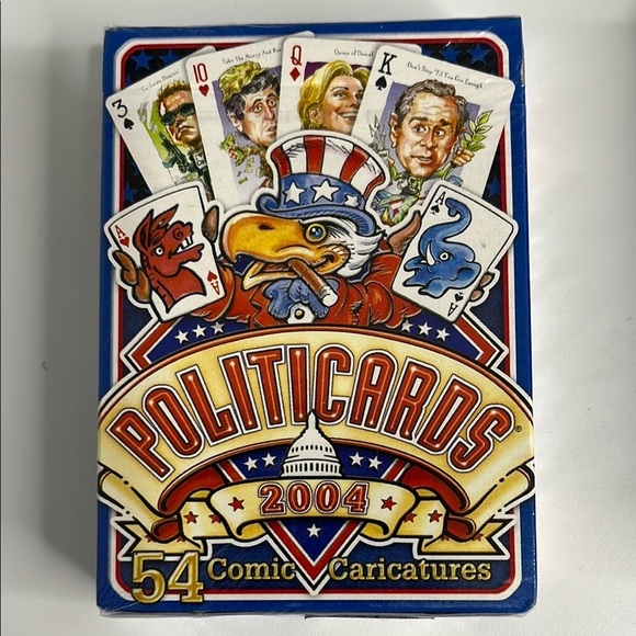 Sealed New Vintage 2004 Politicards Comic Caricatures Playing Cards Blue Set - Picture 2 of 10